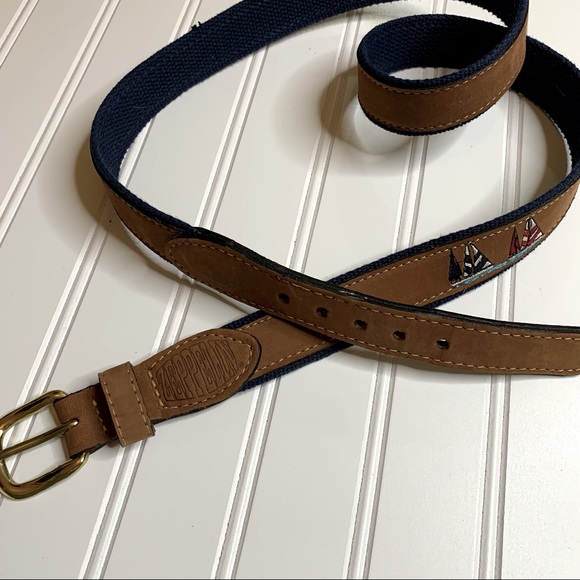 Other - Brass Buckle Nautical Embroidered Leather Belt